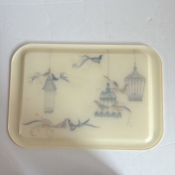 Mid Century cream resin TV tray gold and black birds bird cage vintage retro - Picture 4 of 14